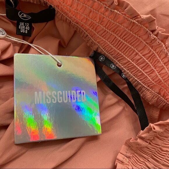 NEW Missguided Pink Shirred Ruffle Off Shoulder Bardot Blouse top 8 - Picture 9 of 10